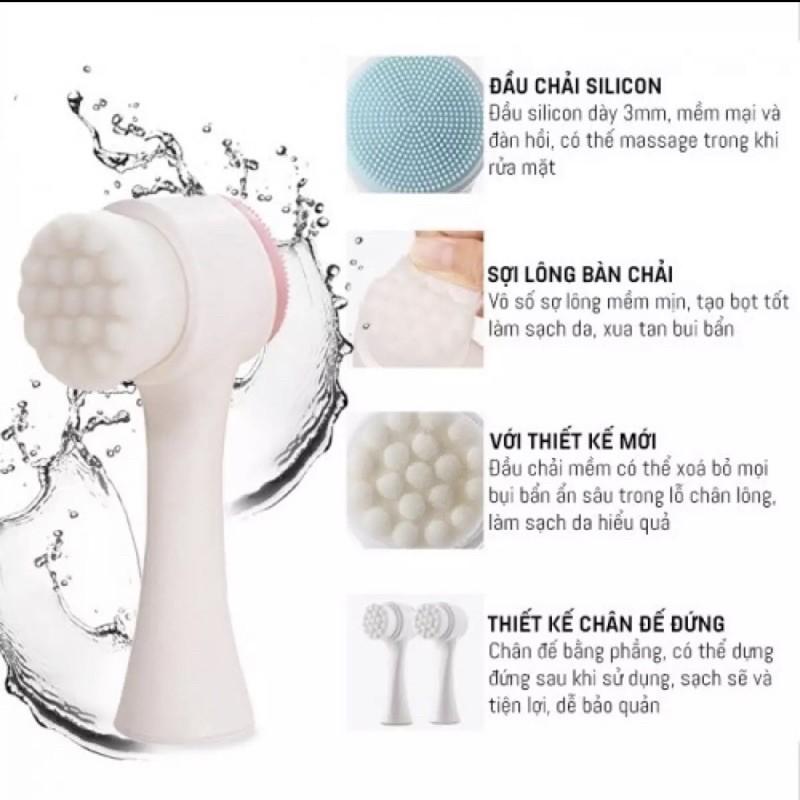 Cọ rửa mặt 2 đầu cọ massage và cọ bông siêu mịn