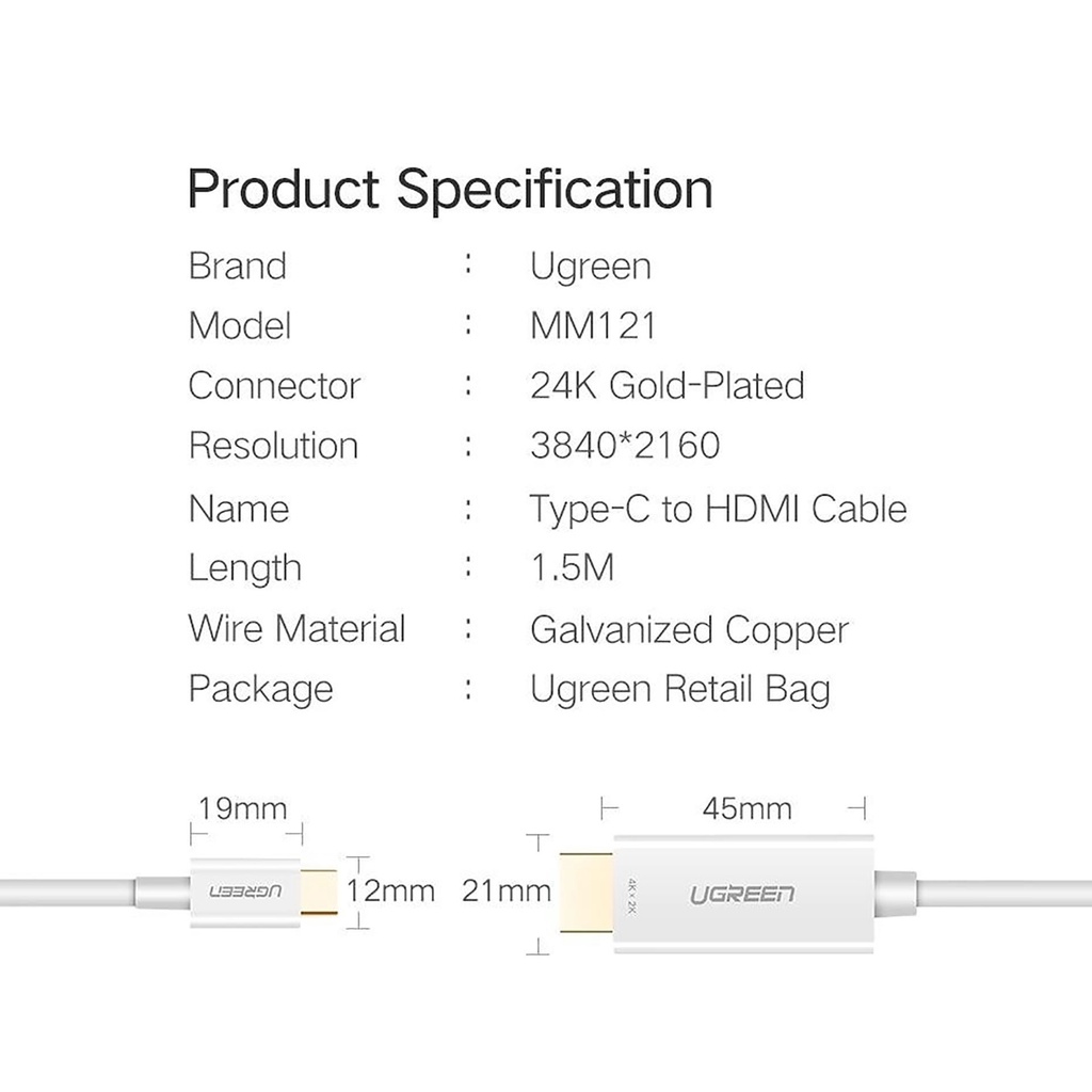 Cáp Chuyển Đổi Ugreen USB Type-C Sang HDMI 30841 - Hàng Chính Hãng
