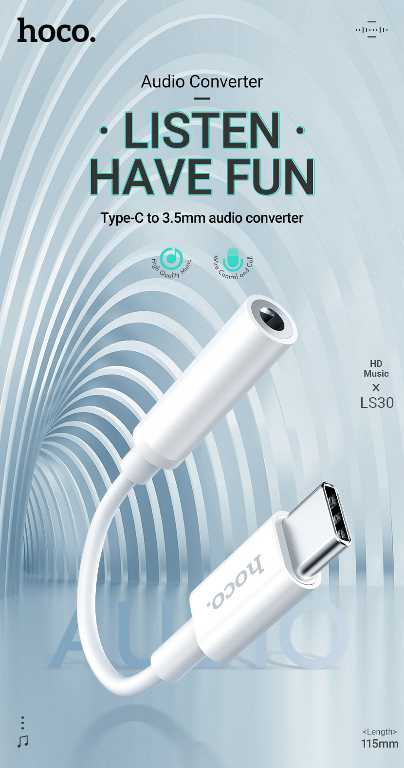 Jack chuyển đầu chuyển từ cổng type c sang chân cắm audio 3.5mm Hoco is30 cho andoird samsung oppo xiaomi huawei...vv- hàng chính hãng