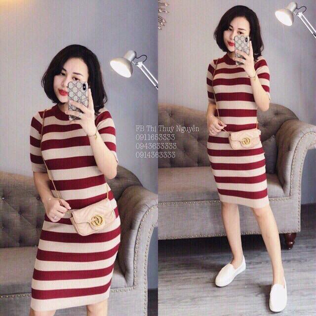 ️FLASH SALE️ĐẦM LEN BODY KẺ NGANG SIÊU ĐẸP