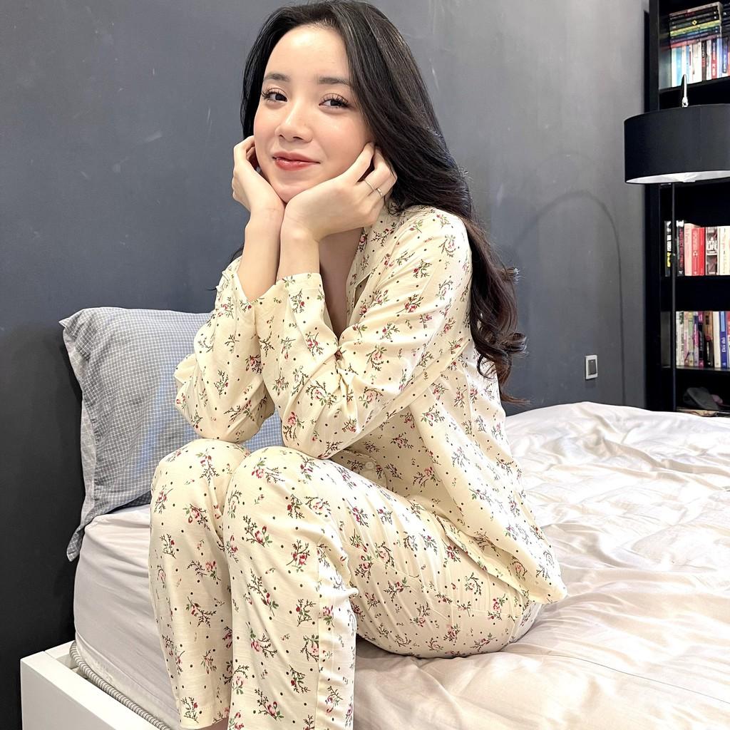 ĐỒ BỘ PIJAMA NỮ MẶC NHÀ ĐŨI MỀM HỌA TIẾT HOA TAY DÀI QUẦN DÀI