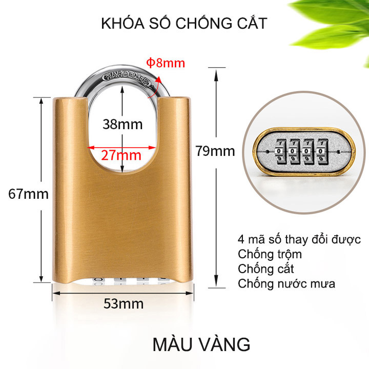 Khóa số chống trộm có tai chống cắt, loại 4 mã số thay đổi được, móc khóa thép cứng D8mm (HD05)