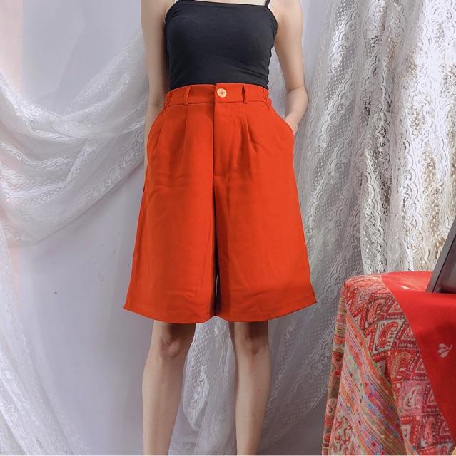 Quần short ống rộng CRQ023 nam - nữ cạp cao lưng thun màu đen