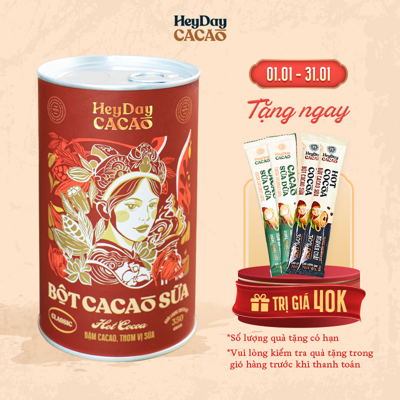 Bột cacao sữa Classic - Đậm cacao, thơm vị sữa – Lon 350g - Bộ sưu tập sản phẩm cacao "Thật" Heyday Cacao