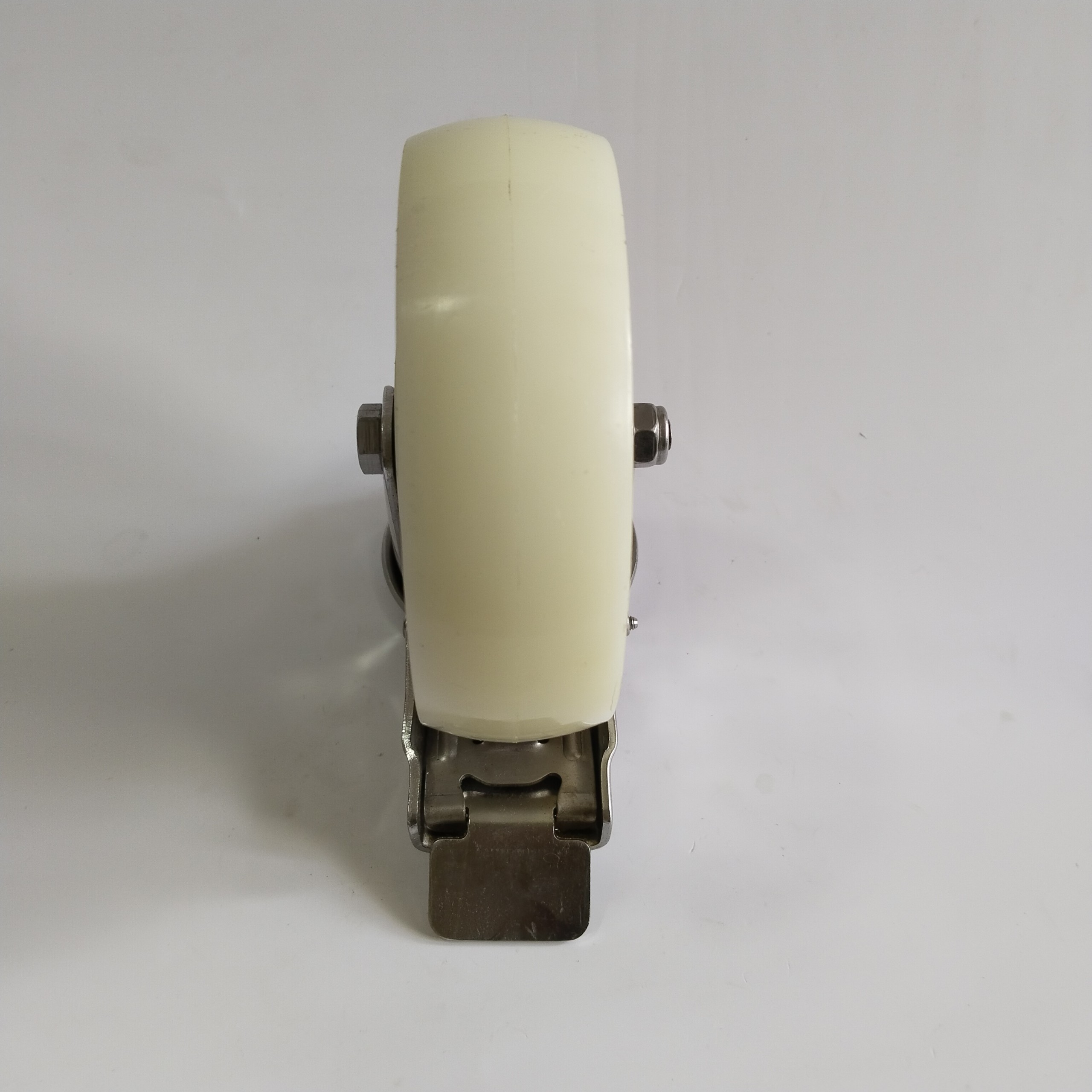 Bánh xe đẩy nylon trắng nanotech càng lỗ xoay có khóa Inox 304 - 80-100-125mm - Happy Move Thái Lan