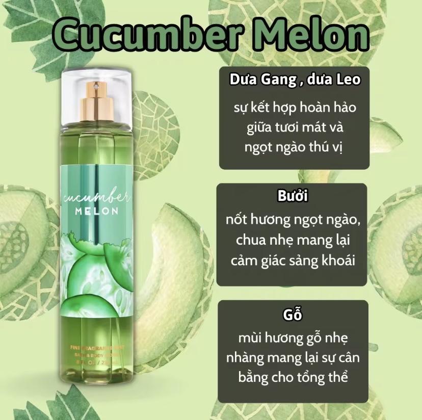 Body Mist Cucumber Melon 236ml - Bath and Body Work Cucumber Melon Chính Hãng