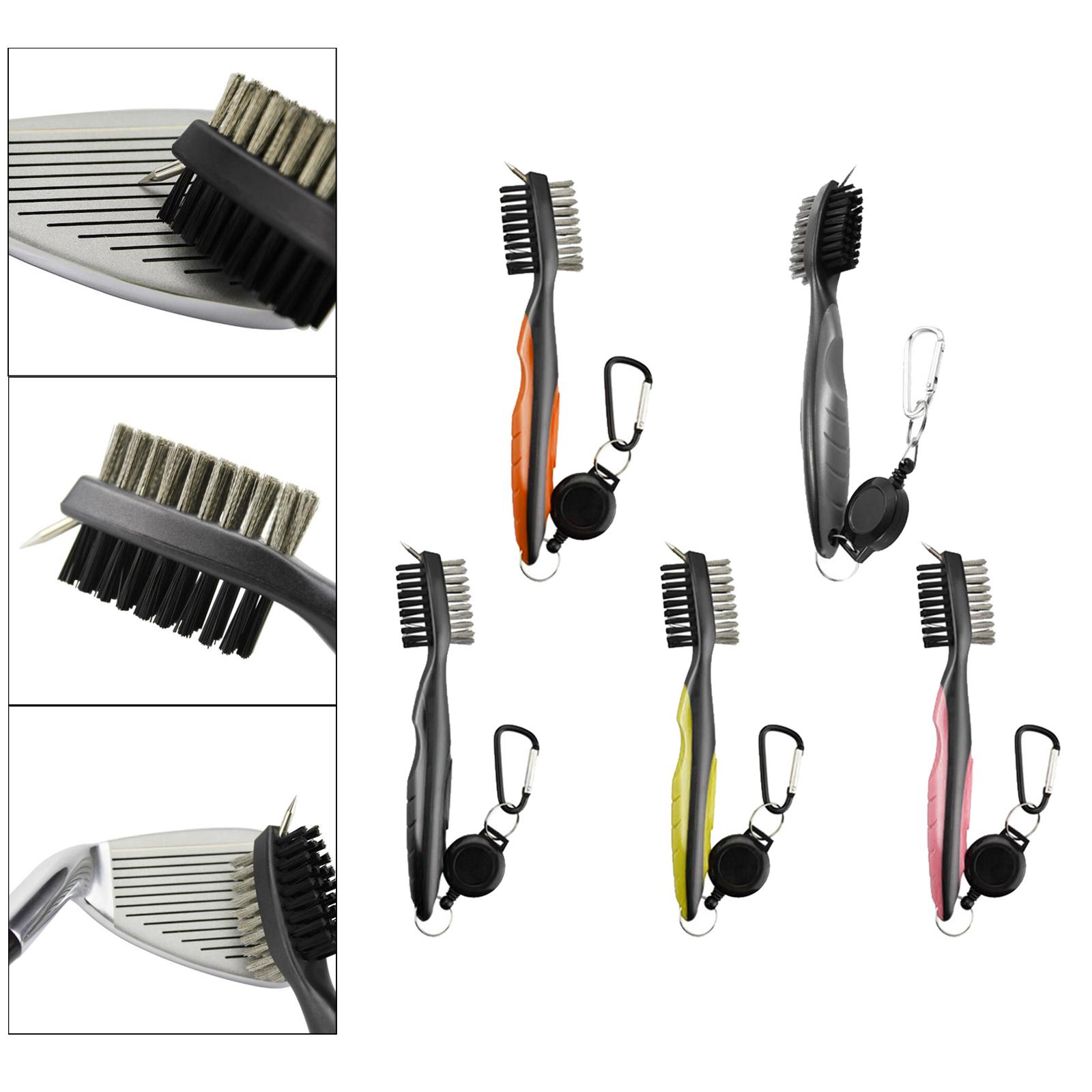 Double Sided Golf Club Brush Tool Kit Groove Cleaner Cleaning Tool, Retractable Extension Cord and Clip Golf Accessories
