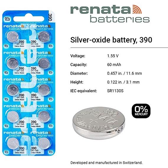 Pin đồng hồ Thụy Sỹ RENATA 390 / SR1130SW oxide bạc Made in Swiss