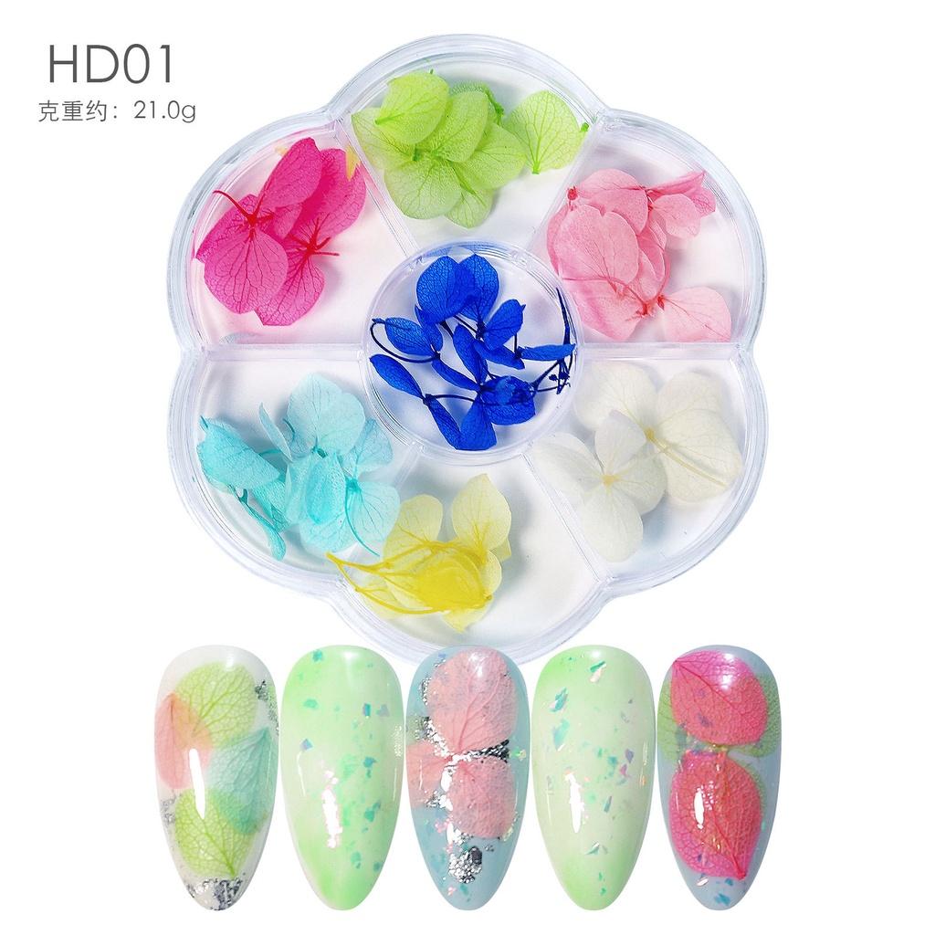 Hoa khô nail Yapas mix màu cánh to nhỏ ẩn gel cao cấp, Sticker hoa lá khô trang trí móng chuyên nghiệp