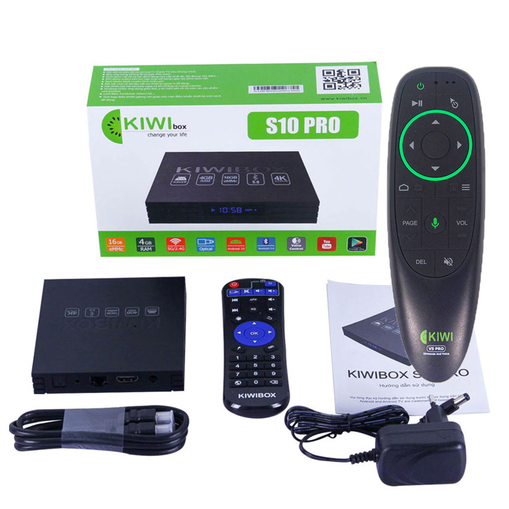 Android TV Box Kiwi S10 Pro có Điều khiển Giọng nói , Ram 4GB /Rom 16GB, Android 10, Cấu hình Cực mạnh - Hàng Chính Hãng