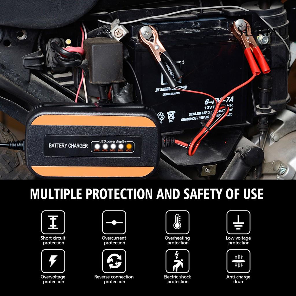 Bộ Sạc Bình Ắc Quy Tự Động 2a Có Đèn Led Tiện Dụng Cho Xe Hơi / Xe Máy