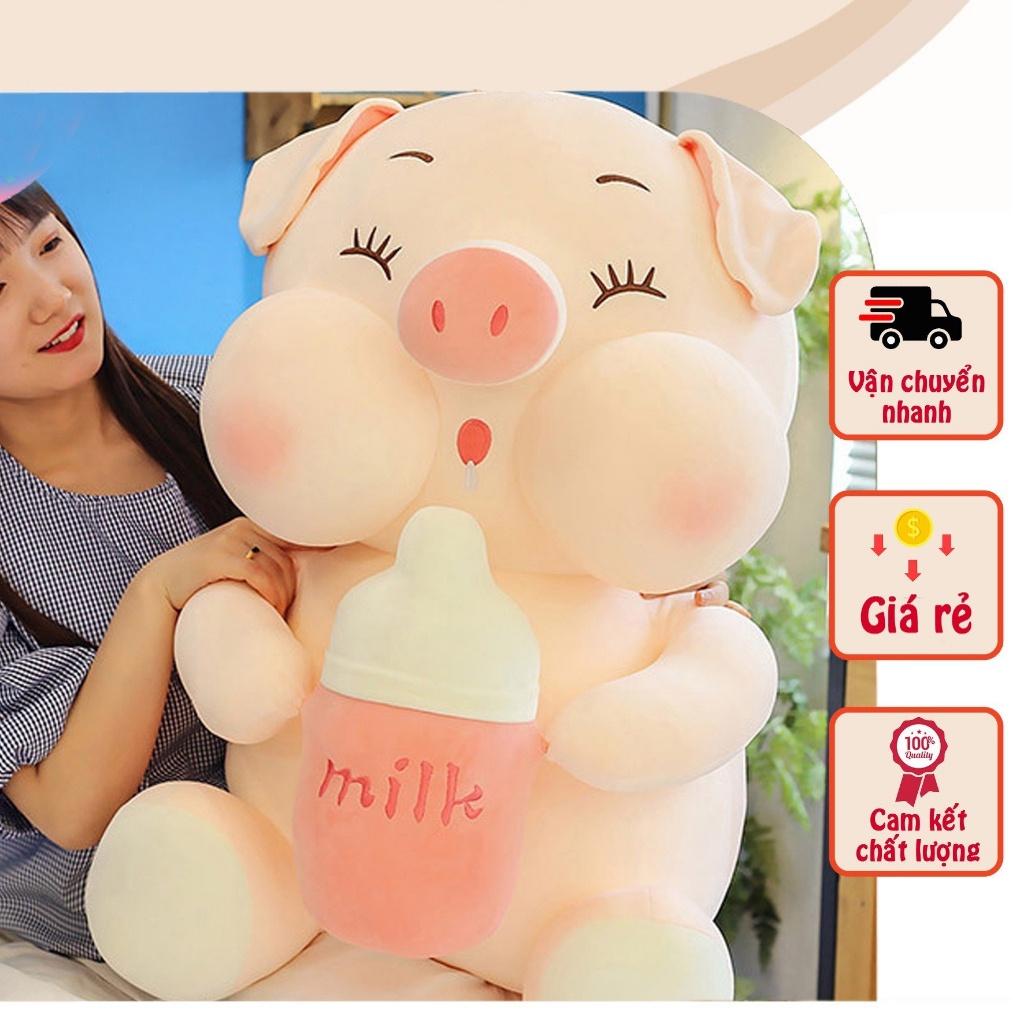 Gấu Bông Heo Ôm Bình Sữa Khổng Lồ 1M2 Hàng Cao Cấp, Gối Ôm,Vải Siêu Mềm Mịn Gòn Tinh Khiết- Làm Quà Tặng