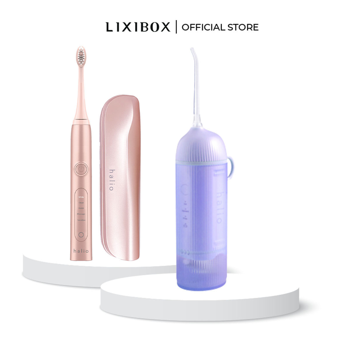 Combo Bàn chải điện Sonic Whitening Toothbrush -  Rose Gold  Máy Tăm Nước Cầm Tay Halio UltraClean Oral Irrigator - Periwinkle