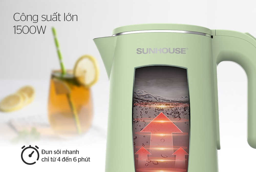 Ấm siêu tốc Inox 2 lớp 1.8L Sunhouse SHD1353 - Hàng chính hãng