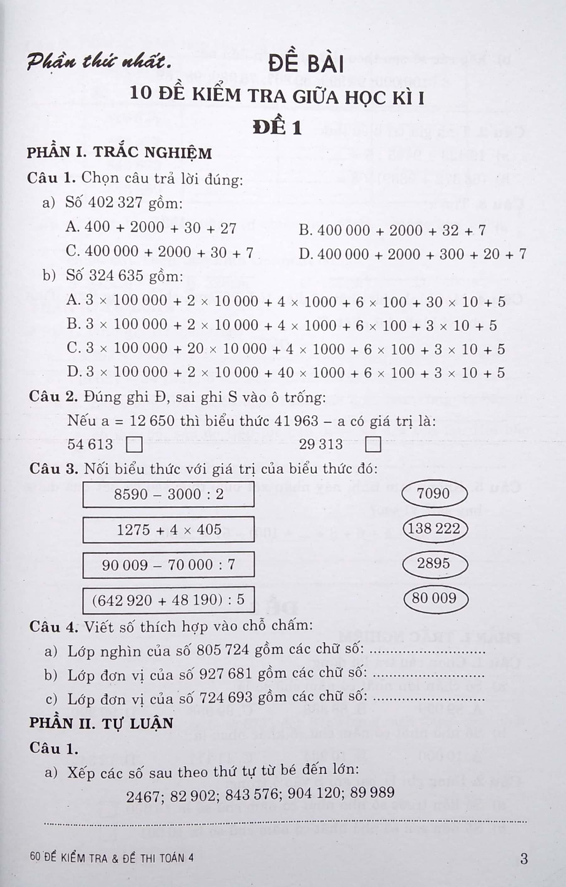 60 Đề Kiểm Tra Và Đề Thi Toán Lớp 4