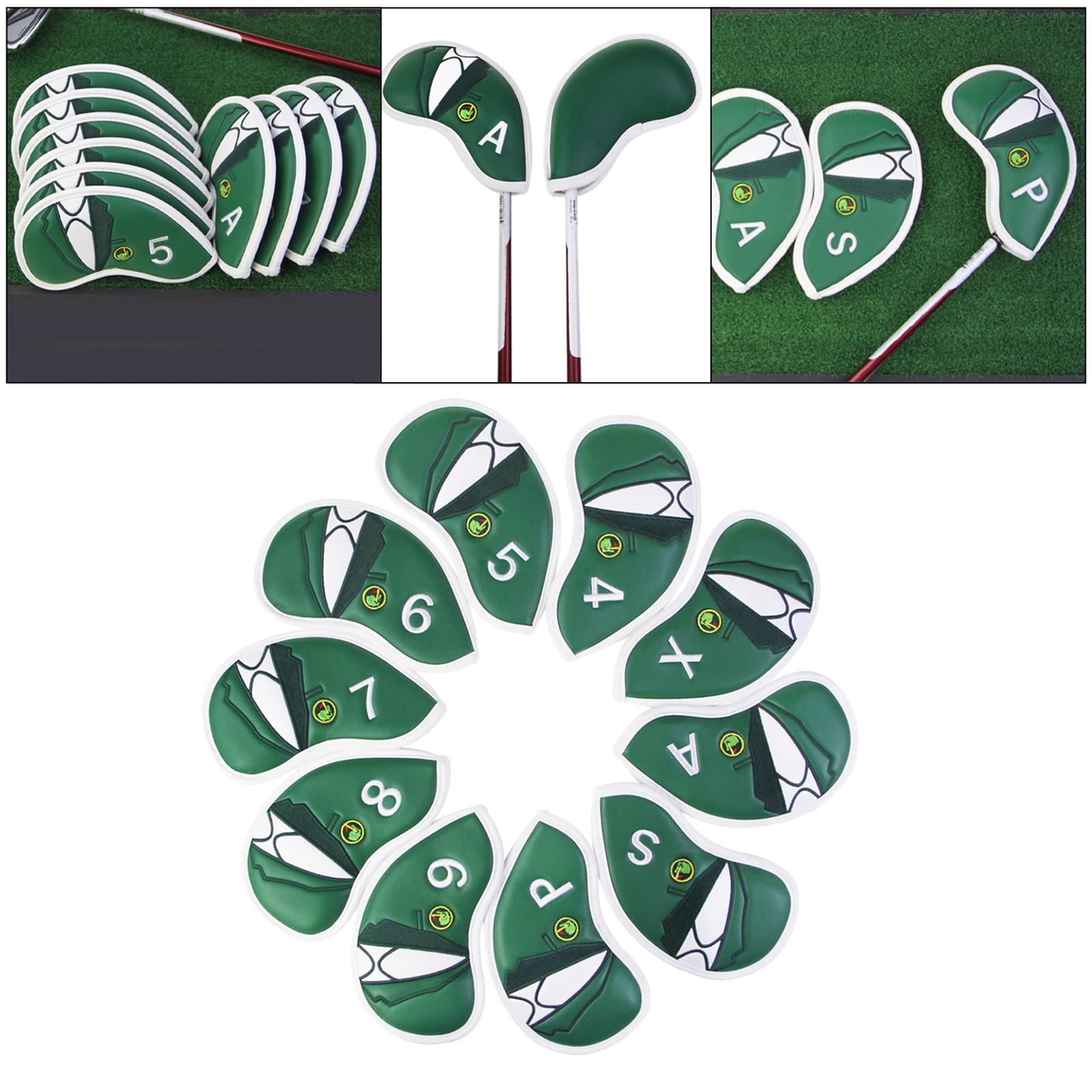 10PCS Golf Iron Covers, Thick PU Leather Golf Club Head Covers Set 4 5 6 7 8 9 P A S X Outdoor Golf Sports Equipments