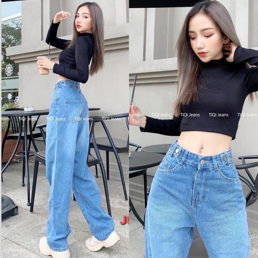 QUẦN JEAN SUÔNG CẠP CAO MÀU XANH CHO NỮ