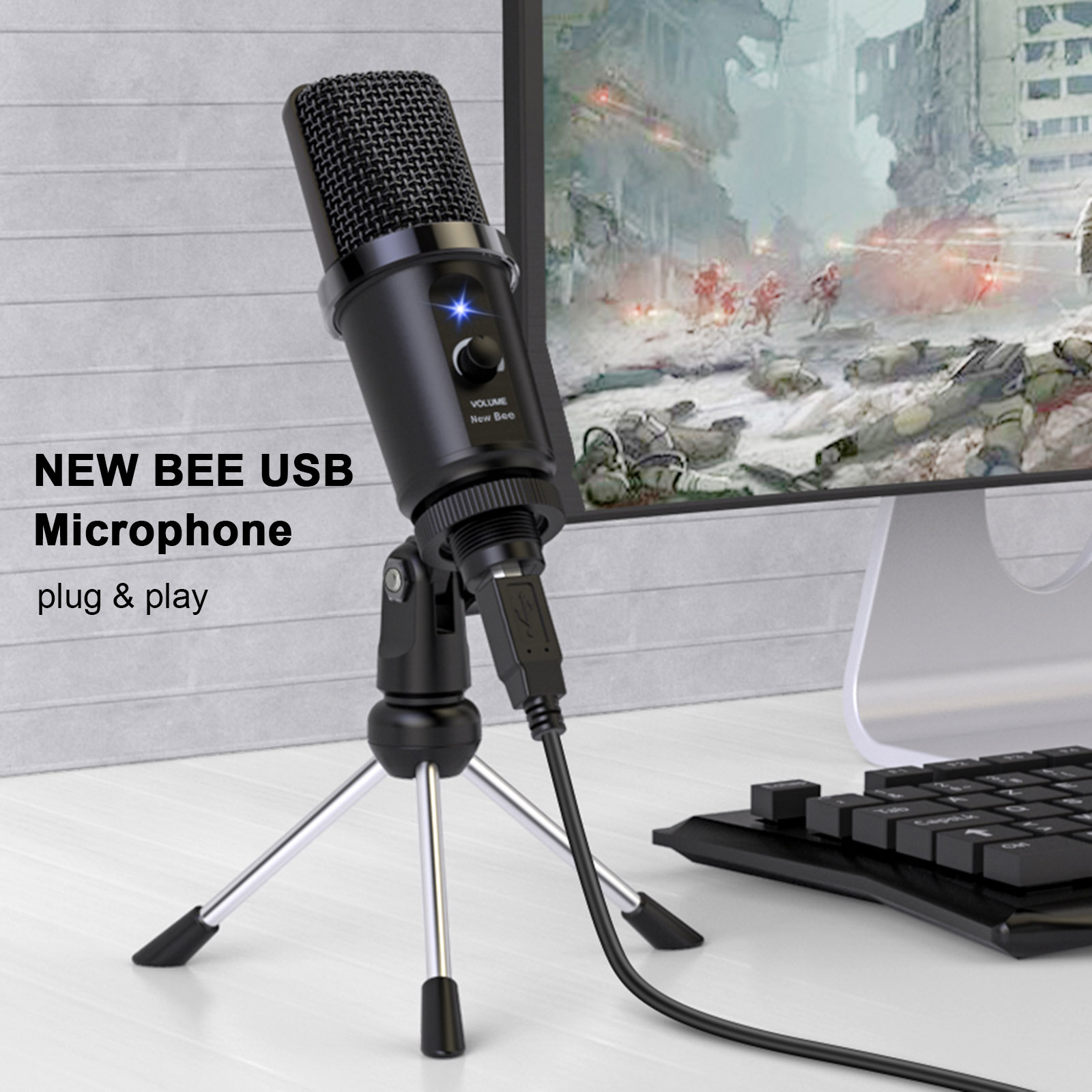 Micrô USB BEE MỚI cho Máy tính ghi âm có chân đế cho Phòng thu máy tính xách tay