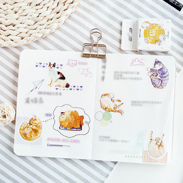 Sticker chủ đề Mèo Lười - Hộp 45 miếng dán trang trí sổ tay Bullet Journal - M289