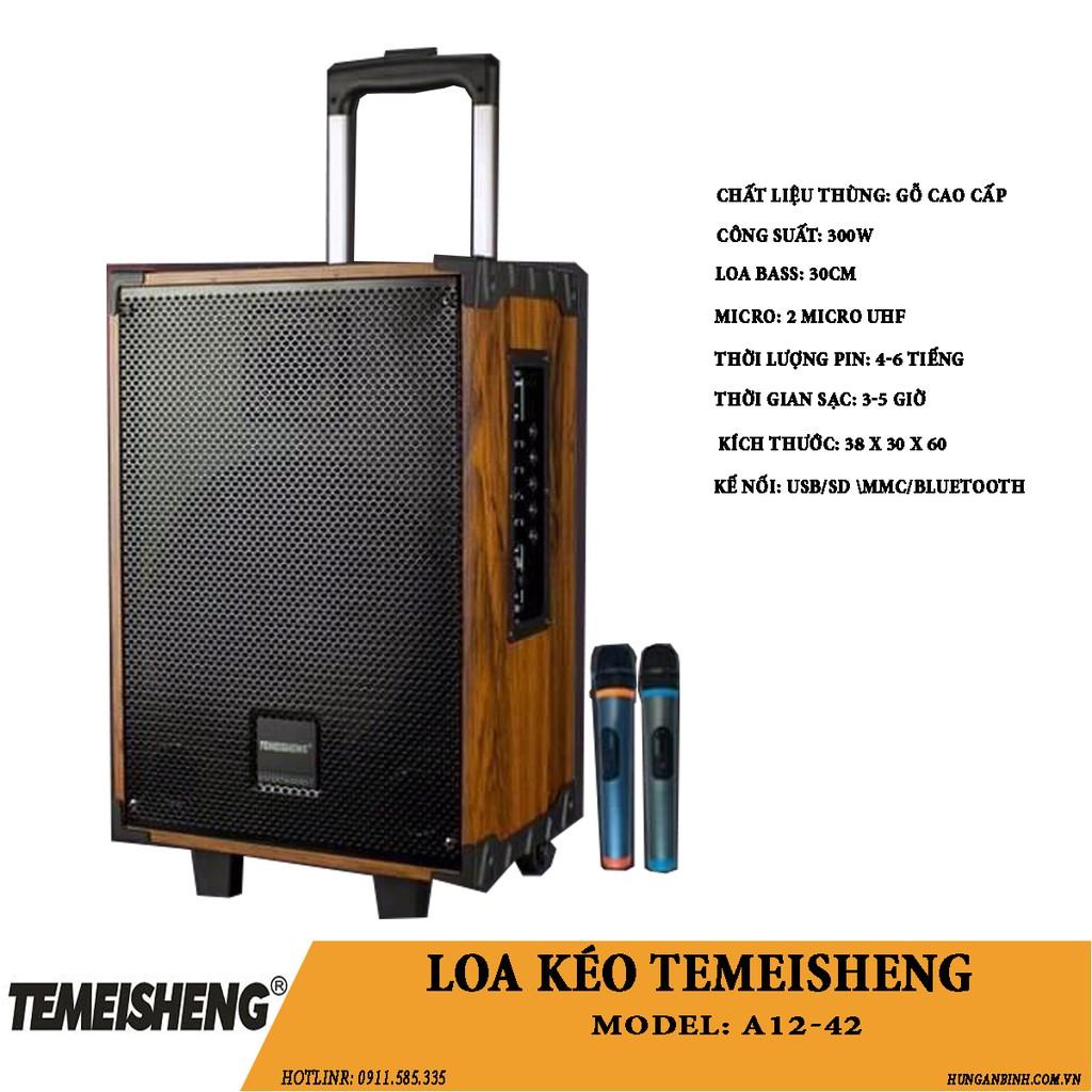 Loa kéo thùng gỗ hát karaoke, nghe nhạc bass 3 tấc kết nối bluetooth, usb Temeisheng A12-42 -hàng chính hãng
