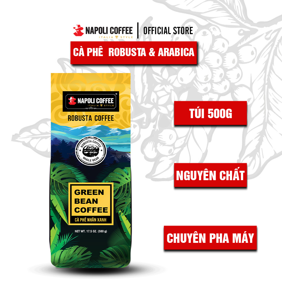 Cà Phê Hạt Robusta/Arabica SẠCH Dùng Pha Máy Napoli Coffee 500gr /gói - Vị Đắng Chát Nguyên Bản Hậu Ngọt Cực Đã