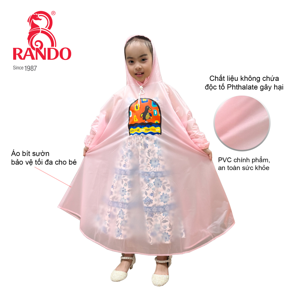 Áo Mưa Trẻ Em Bisur Kids Trong Màu - Thương hiệu Rando, chính hãng, cao cấp - CPPS-44 (Giao màu ngẫu nhiên)