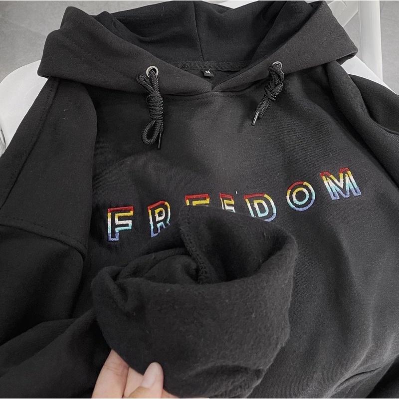 Áo Hoodie nỉ FREEDOM màu kem unisex ảnh thật SSStore