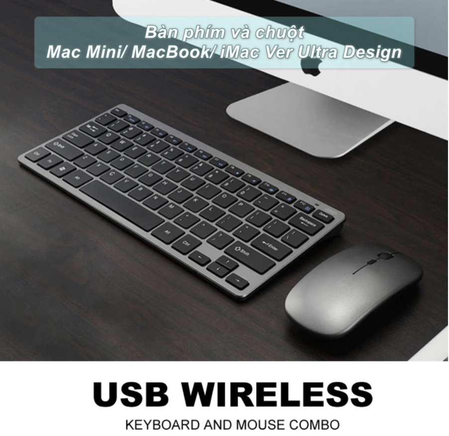 Bộ Bàn phím và chuột kết nối không dây 2.4Ghz wireless dành cho Mac Mini/ MacBook/ iMac Ver Ultra Design HYT-07