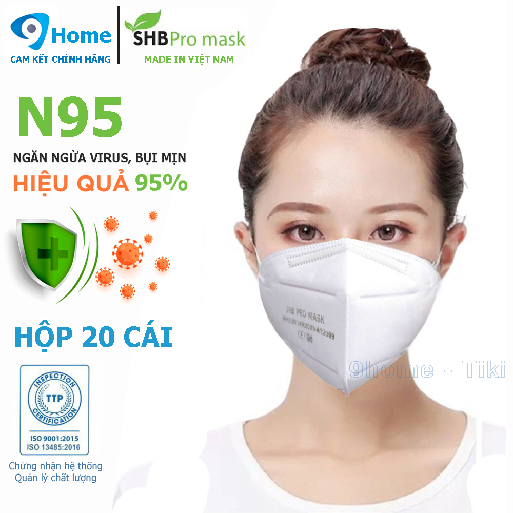 Khẩu trang y tế N95 Pro Mask [ Hộp 20 cái ] màu trắng 5 lớp kháng khuẩn, chống bụi siêu mịn PM2.5, đạt chứng chỉ ISO13485, CE, FDA.