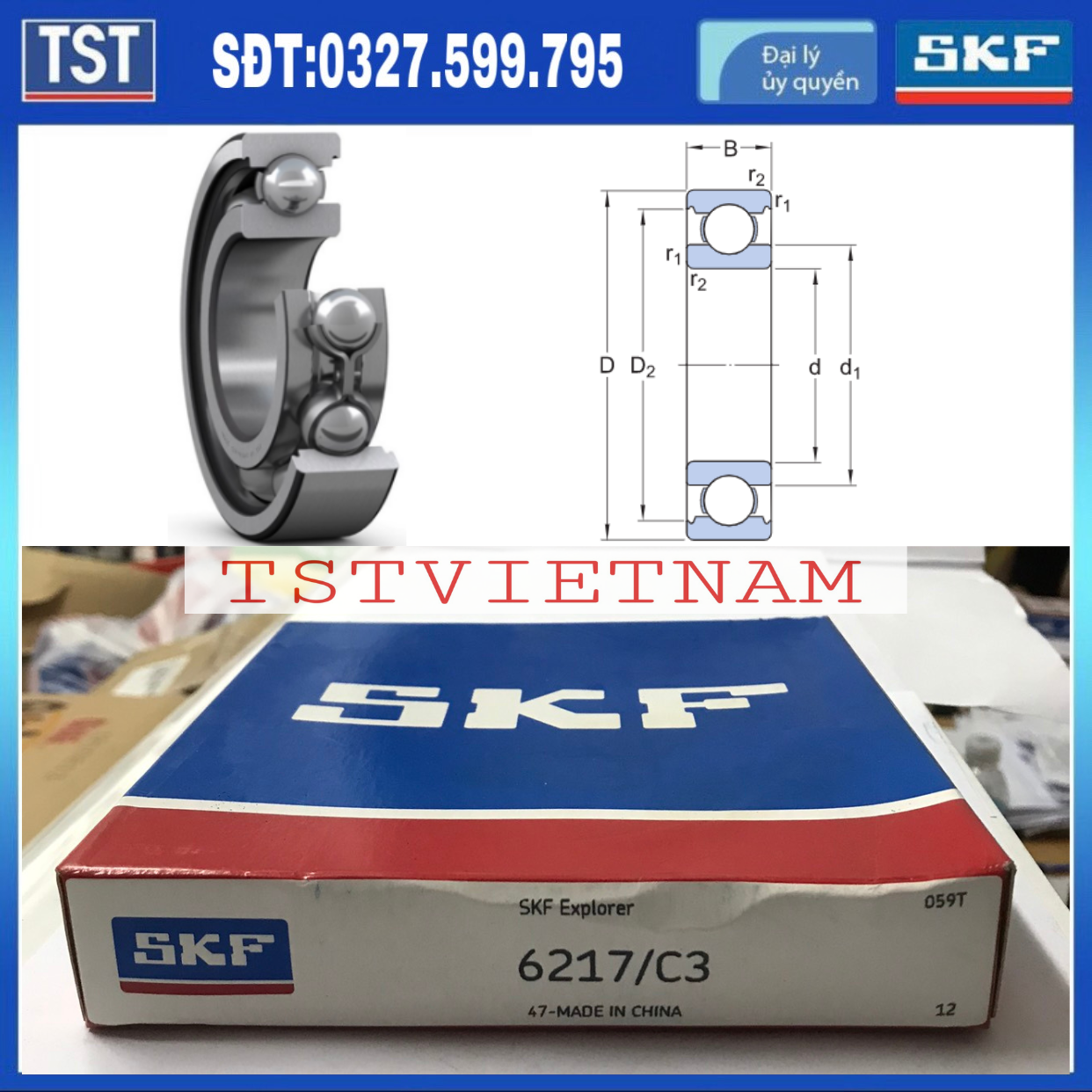 Vòng bi bạc đạn SKF 6217/C3