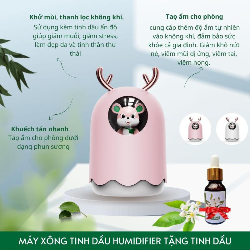 Máy phun sương tạo ẩm không khí hình chuột dung tích 300ml, có đèn Led dùng làm đèn ngủ đèn trang trí siêu dễ thương