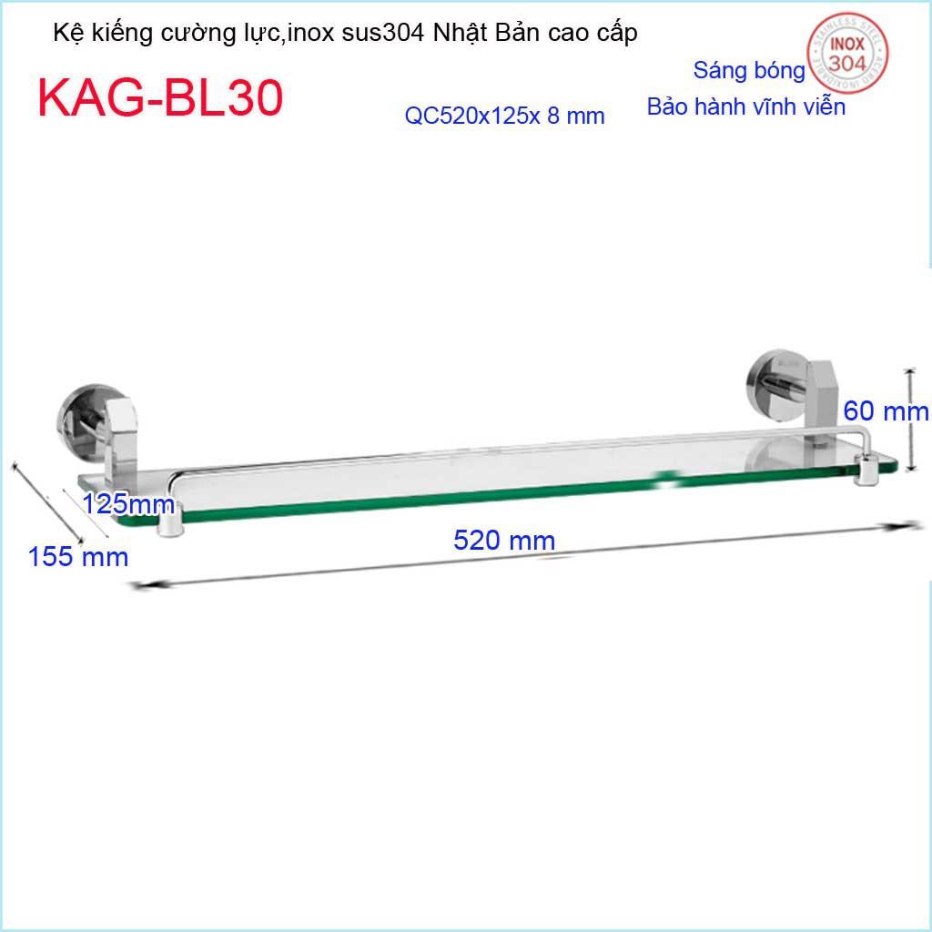 Kệ kính phòng tắm KAG-BL30 SUS304, Kệ kính cường lực inox dập khuôn Nhật Bản thiết đẹp sử dụng tốt