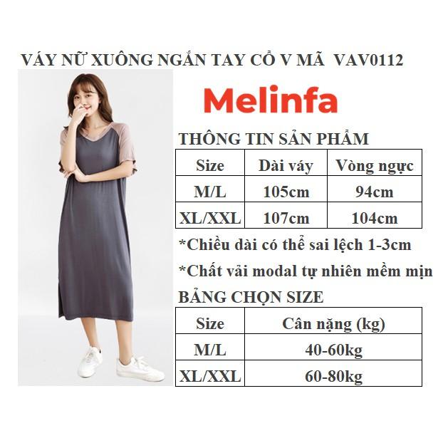 Váy nữ, đầm nữ dáng váy xuông ngắn tay cổ V sẻ tà chất vải Modal tự nhiên phong cách Hàn Quốc mã VAV0112