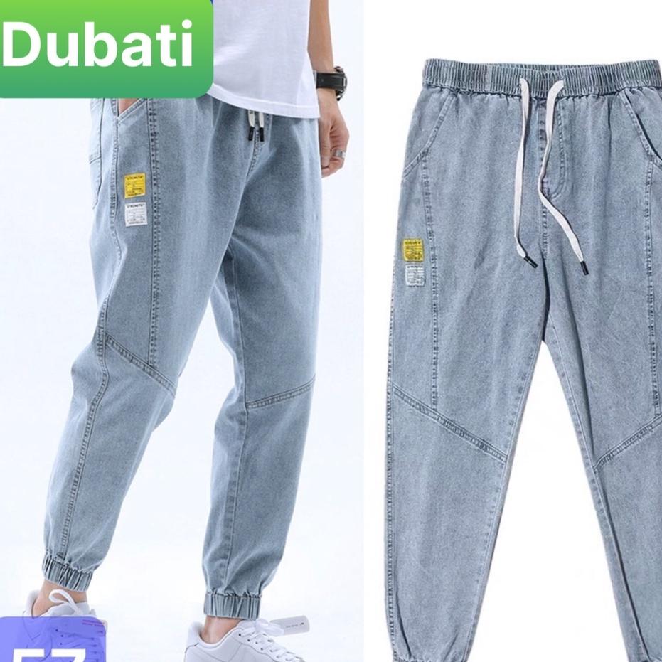 QUẦN BAGGY JEAN NAM LƯNG THUN DÁNG SUÔNG ỐNG TÚM, QUẦN JEAN NAM UNISEX- DB 57- DUBATI FASHION