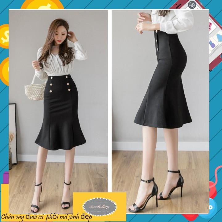 Chân Váy Nữ Công Sở New Design Thiết kế Dáng Váy Đuôi Cá ,Dài 64cm, Phối Nút Kiểu Phom Ôm Body Gợi Cảm, Vải Tốt  Co Giãn CV0015