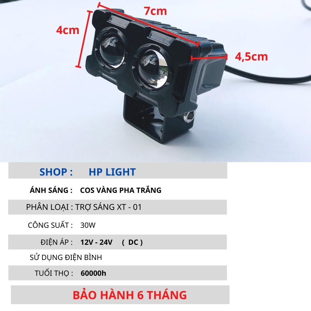 Đèn X25 Pro trợ sáng xe máy ô tô 45W 2 mắt led siêu sáng cốt vàng pha trắng cho khách víp, phụ kiện xe máy