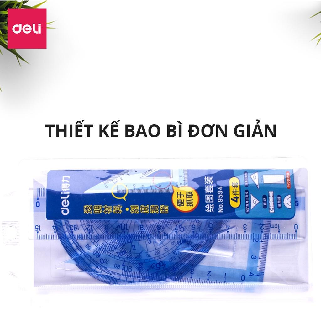 Bộ 4 Dụng Cụ Eke Thước Kẻ Thước Đo Góc Đo Độ Học Sinh Túi Zip Deli - Eke Tam Giác Vuông Đồ Dùng Toán Học Dụng Cụ Hình Học - 9594