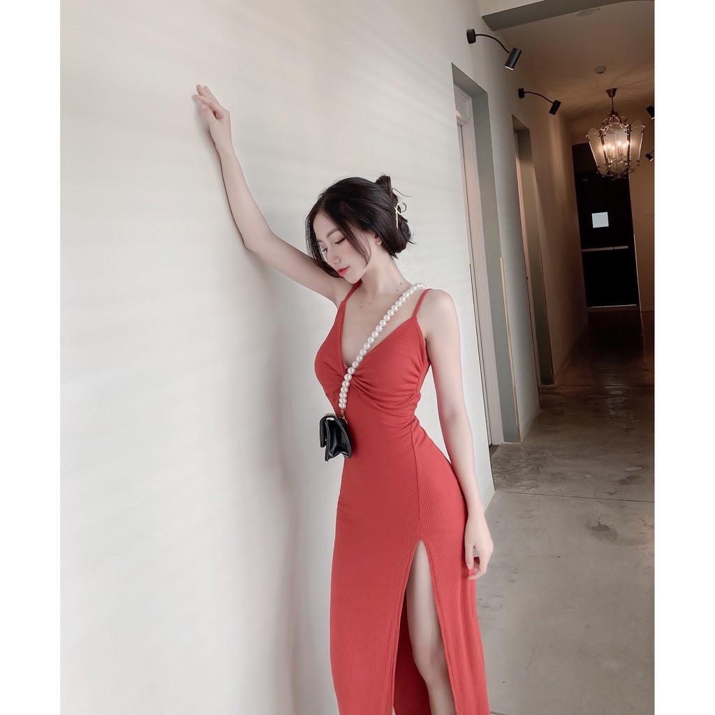 Đầm lụa xẻ 2 dây - Carotshop