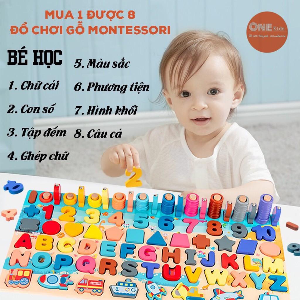 Đồ chơi Câu cá gỗ 6 trong 1 kèm hình khối, số, chữ và phương tiện...