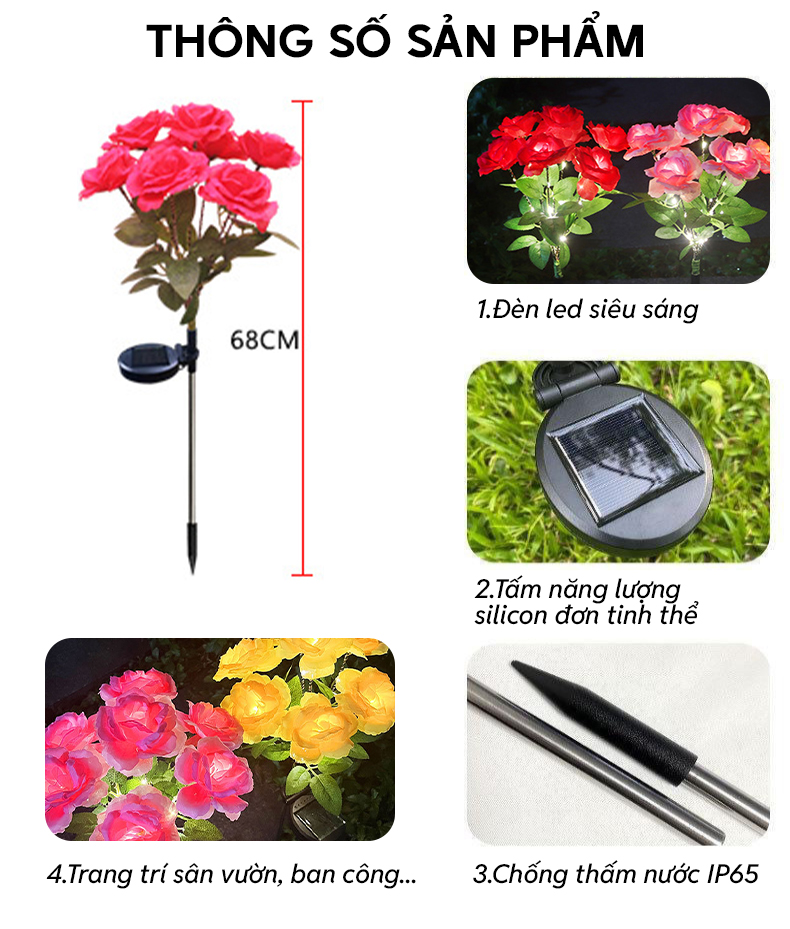 Đèn trang trí năng lượng mặt trời hoa hồng, tích kiệm điện, bóng siêu sáng, chống thấm nước - DA3154