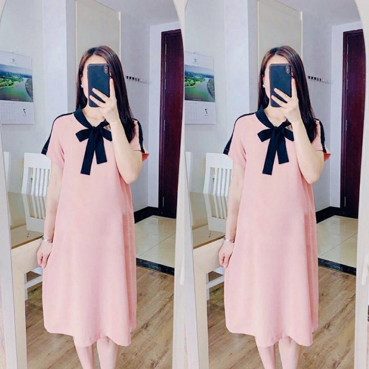 Đầm bầu suông phối nơ