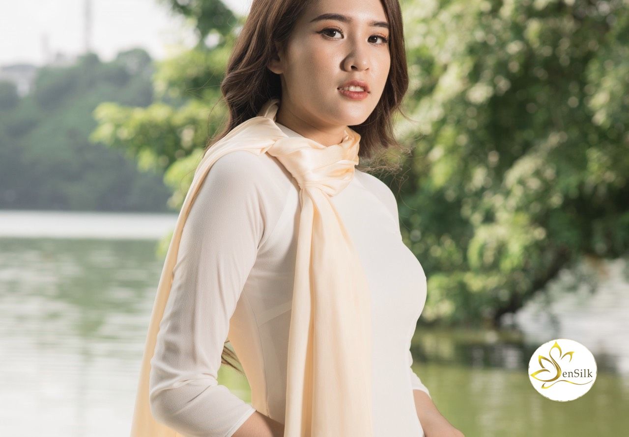 Khăn Lụa Thời Trang Cao Cấp SenSilk (Vàng Nude) - 100% Natural Vietnam Silk, Khăn Lụa Tơ Tằm Bảo Lộc, Khăn Lụa Bảo Lộc Cao Cấp