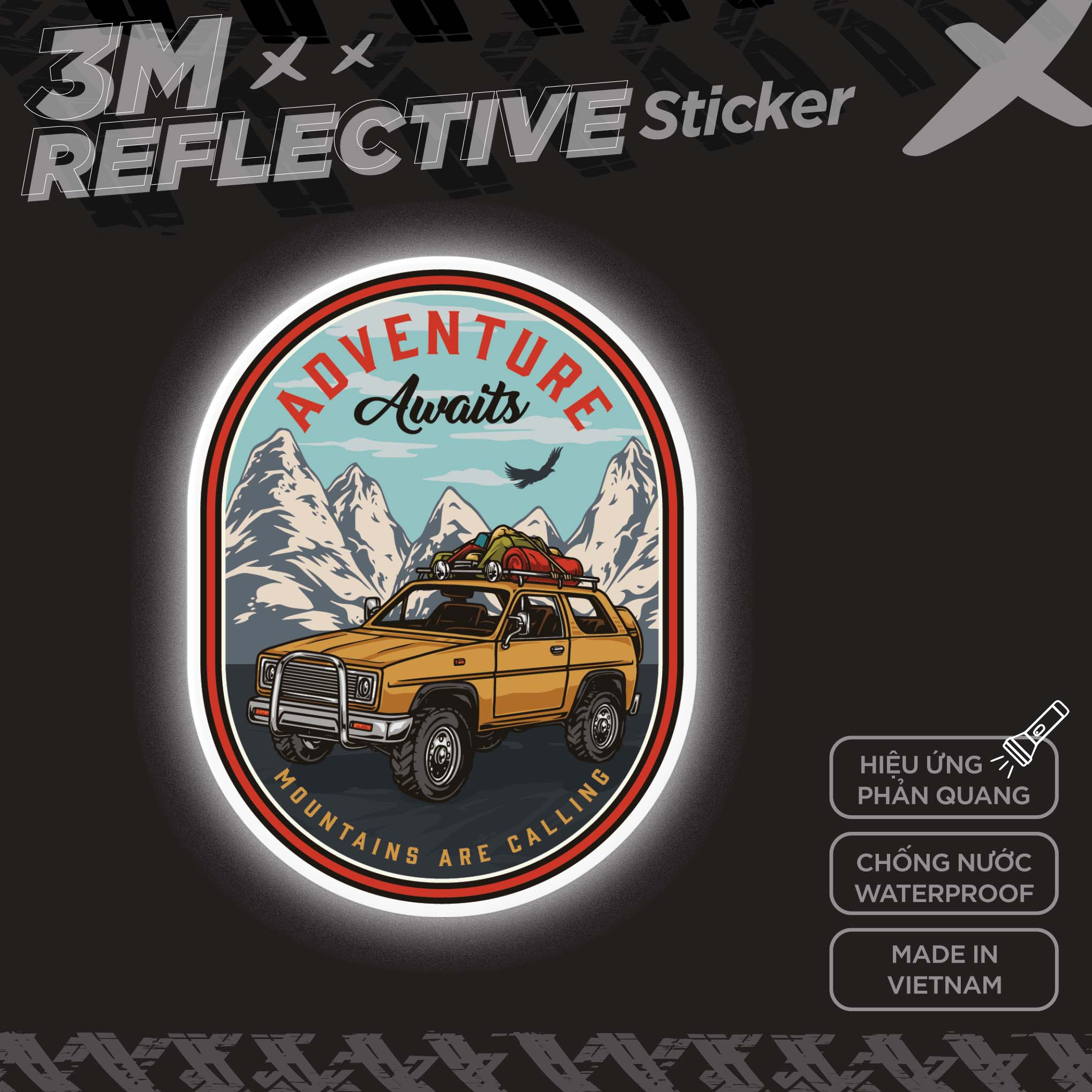 ADVENTURE AWAITS MOUNTAIN ARE CALLING 3M - Reflective Sticker Die-cut thương hiệu STICKER FACTORY
