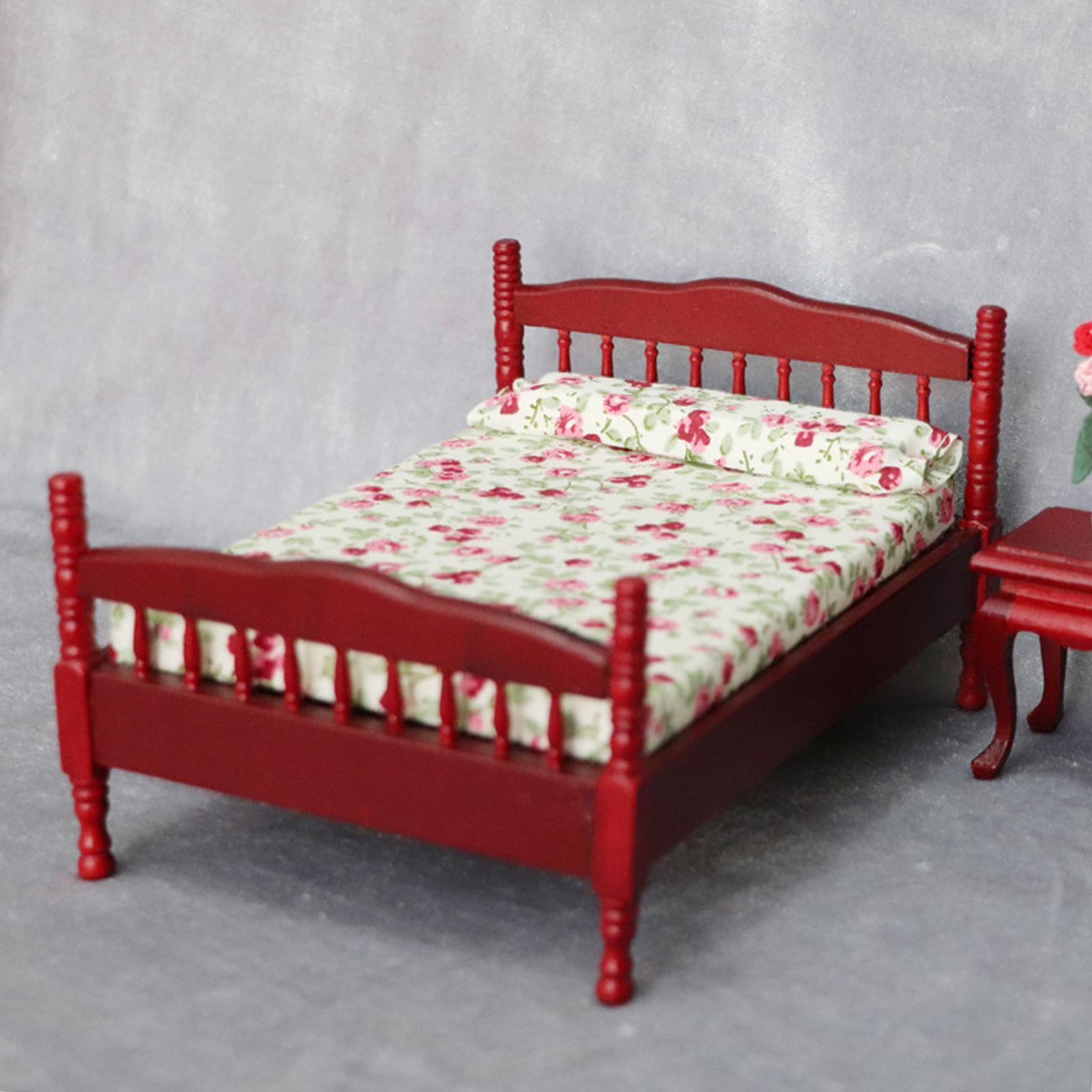 1:12 Doll House Miniature Bed Scale Tiny Decor Wood for Doll House Furnish