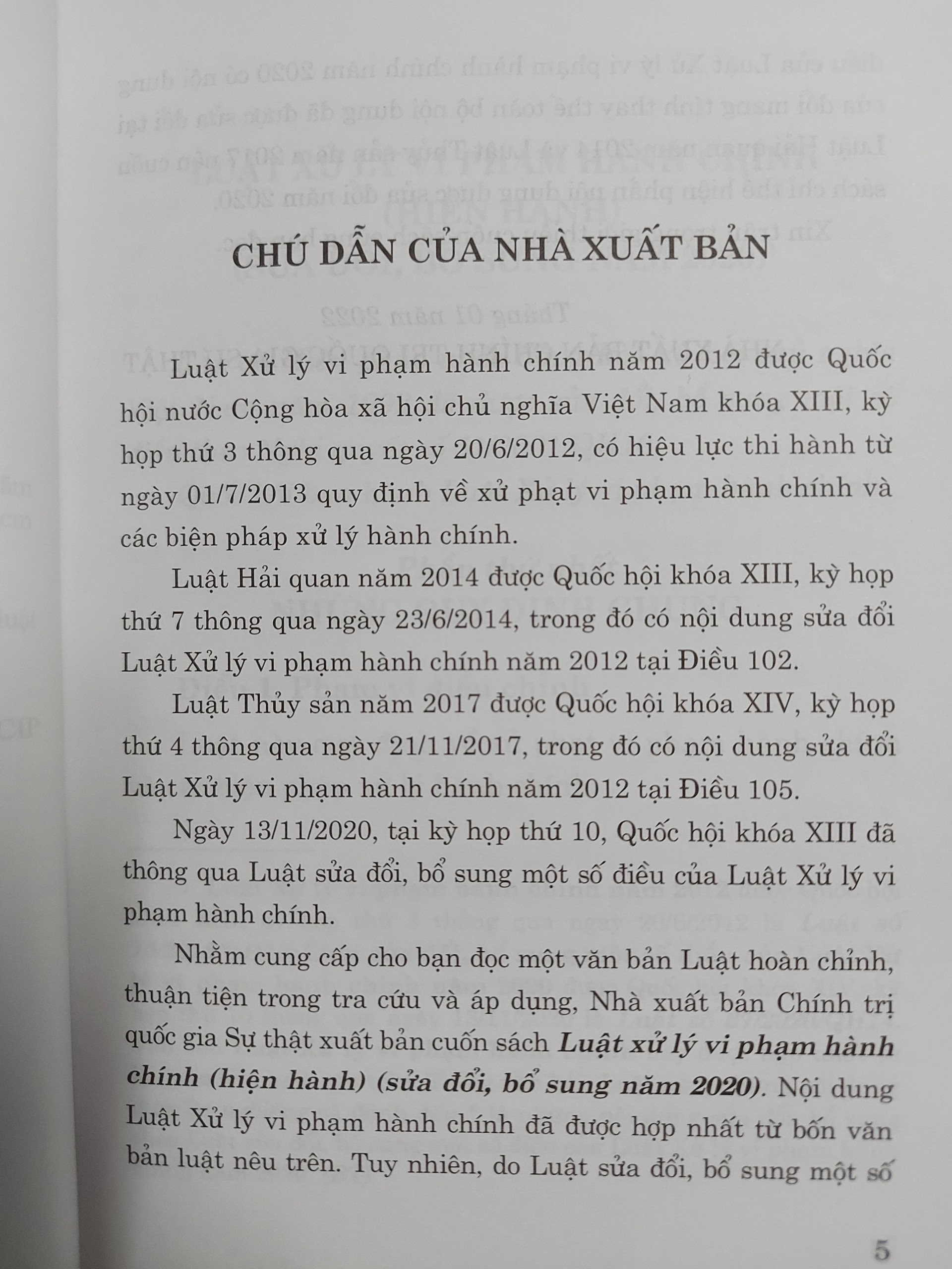 Luật Xử Lý Vi Phạm Hành Chính (Hiện Hành) (Sửa Đổi, Bổ Sung Năm 2020)