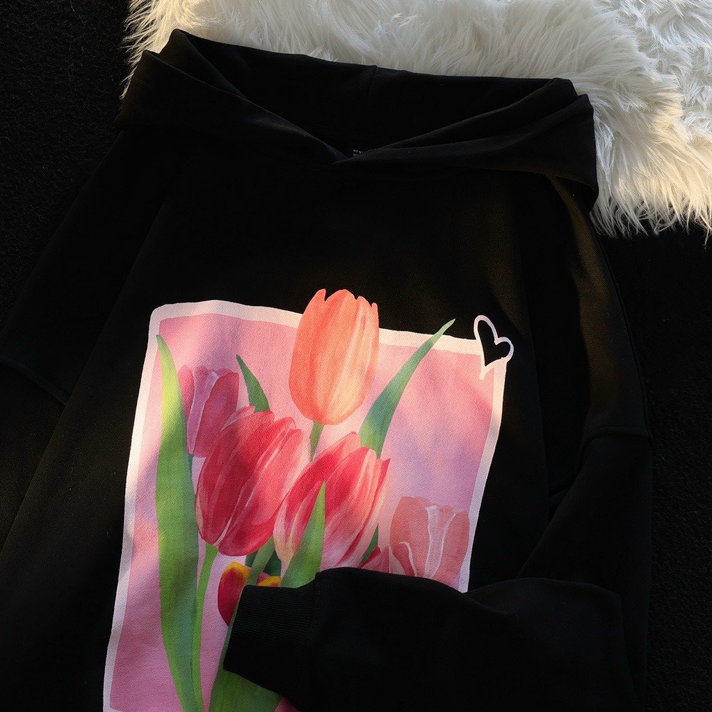 Áo hoodie in bông Tulip nón rộng 2 lớp vải chính form dưới 75kg mặc vừa