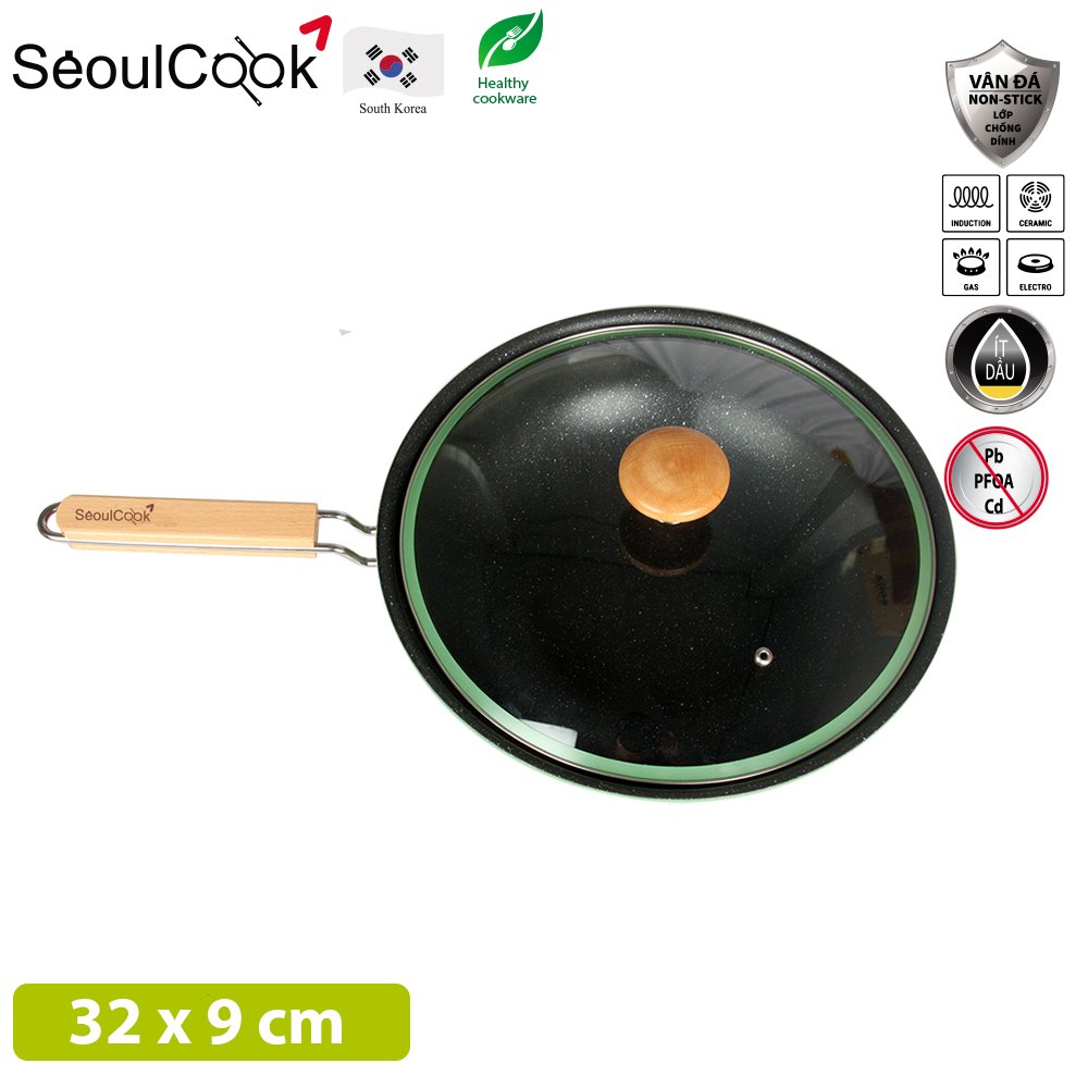 Seoulcook Luxury – Chảo sâu lòng 32cm đáy từ / Induction cao cấp Hàn Quốc, chống dính vân đá an toàn cho sức khỏe, dùng được tất cả các loại bếp – Hàng chính hãng