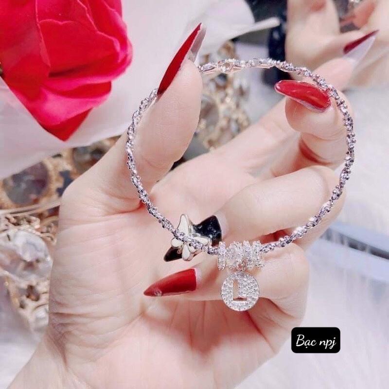 Lắc tết xoắn mix charm chữ , Vòng tay nữ Bạc Ta ️ SIÊU HOT ️ - Bạc Npj
