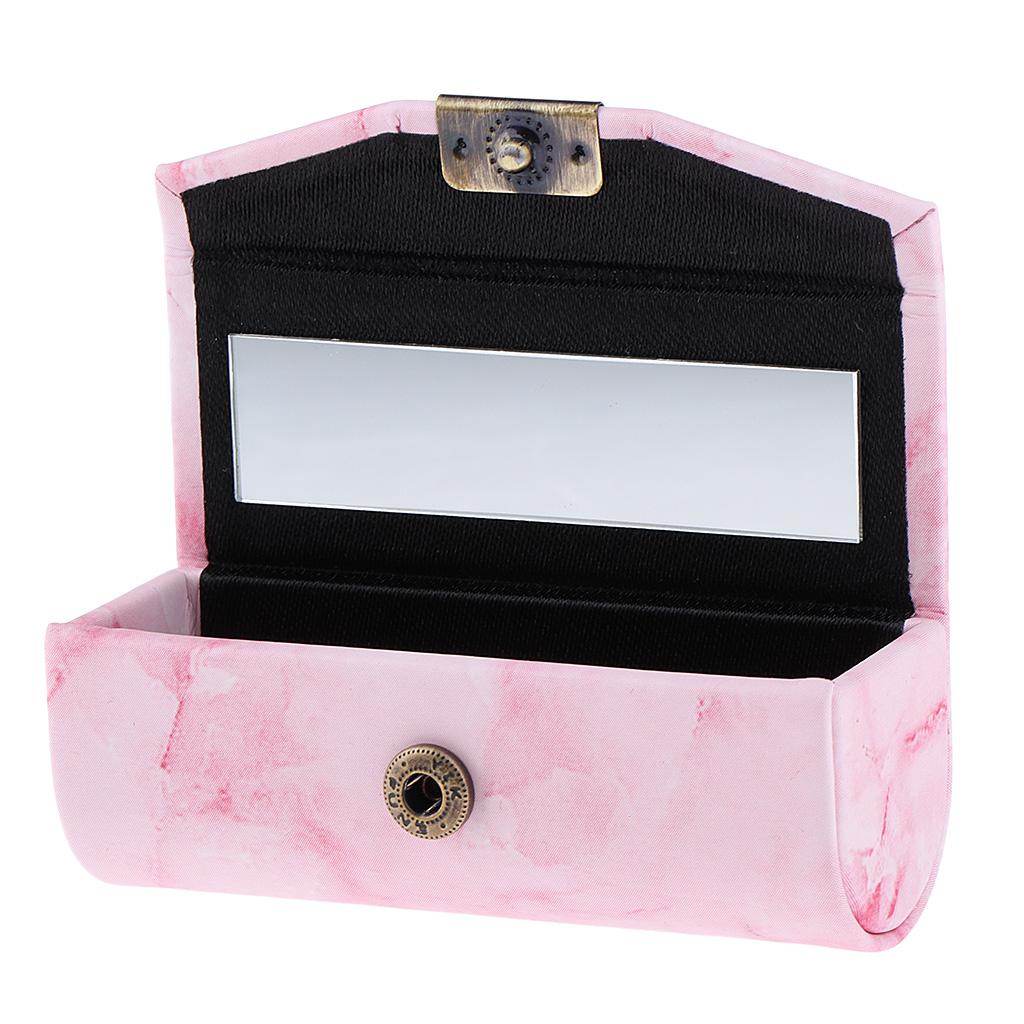 Stone Pattern Leather Lip Gloss Makeup Lipstick Holder Case With Mirror