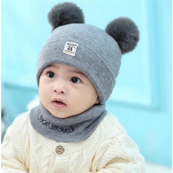 Set mũ len quả bông kèm khăn ống cho bé 0-2 tuổi